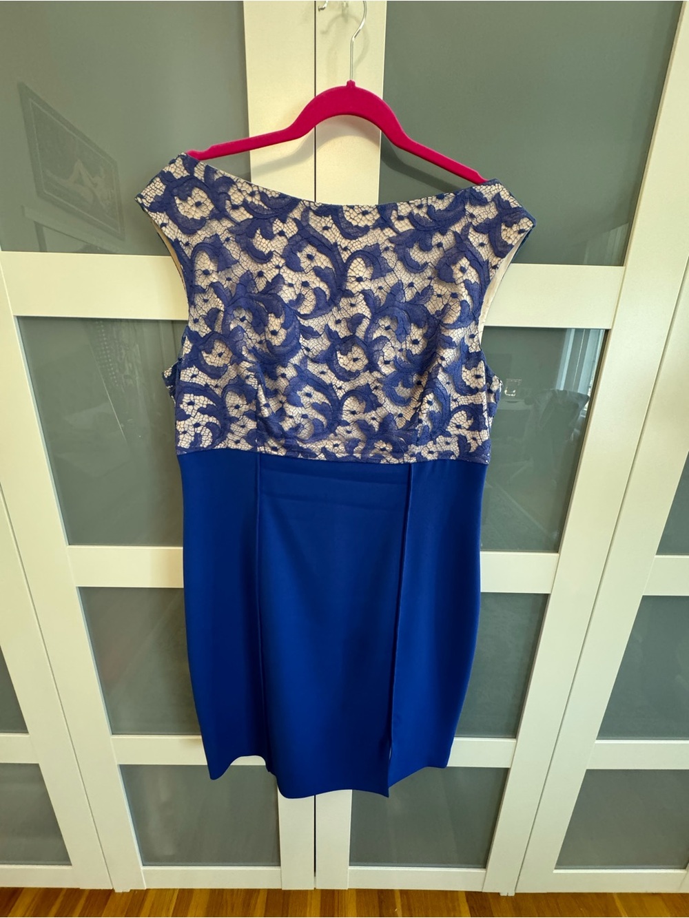 Kay Unger Royal Blue and Cream Lace-Top Sheath Dress